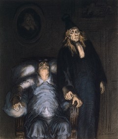 Honoré Daumier: Der eingebildete Kranke. 19. Jhd. Gemeinfrei.